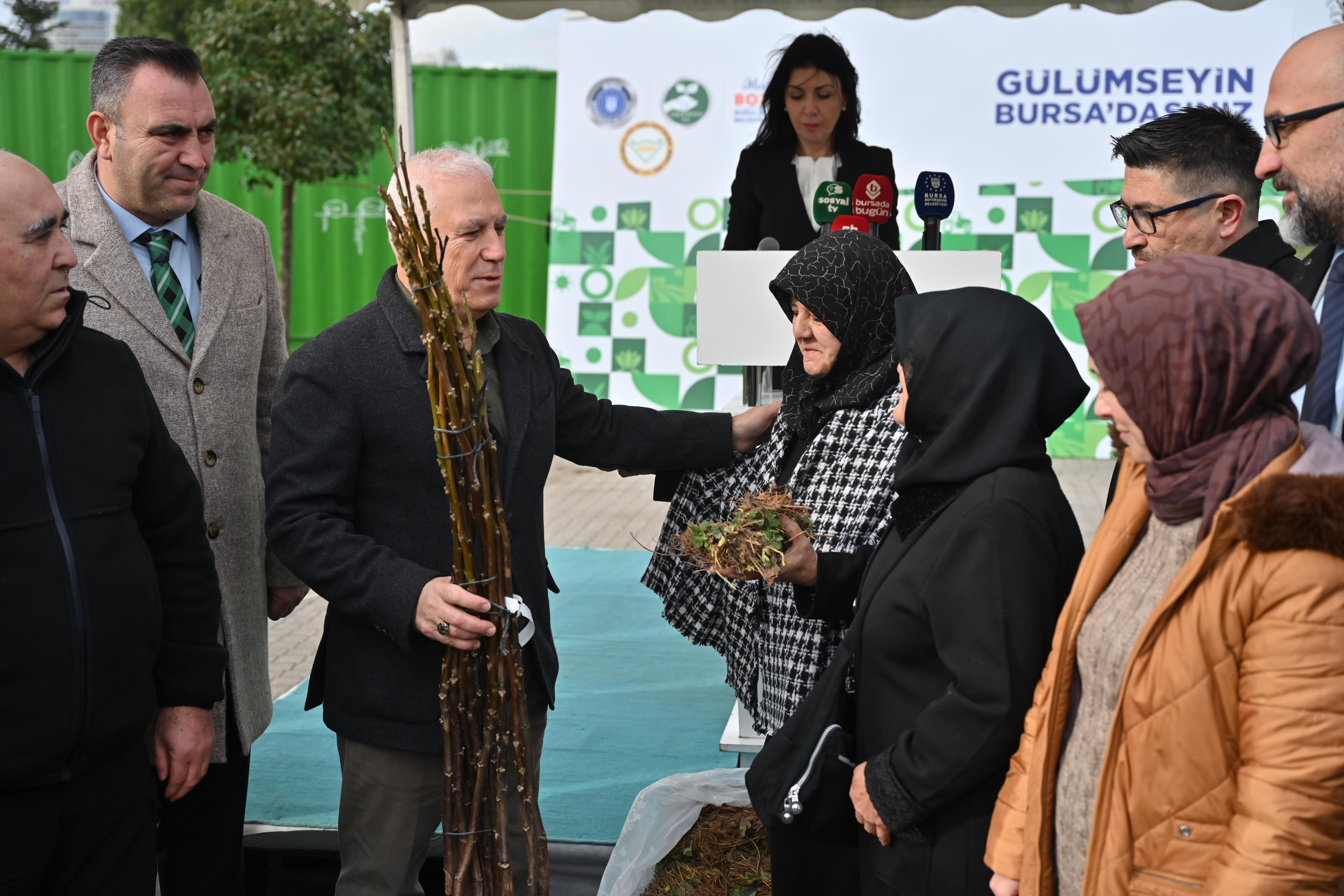 Bursa'da çiftçiye fide ve fidan dağıtıldı "sulama borusu fabrikası" müjdesi verildi