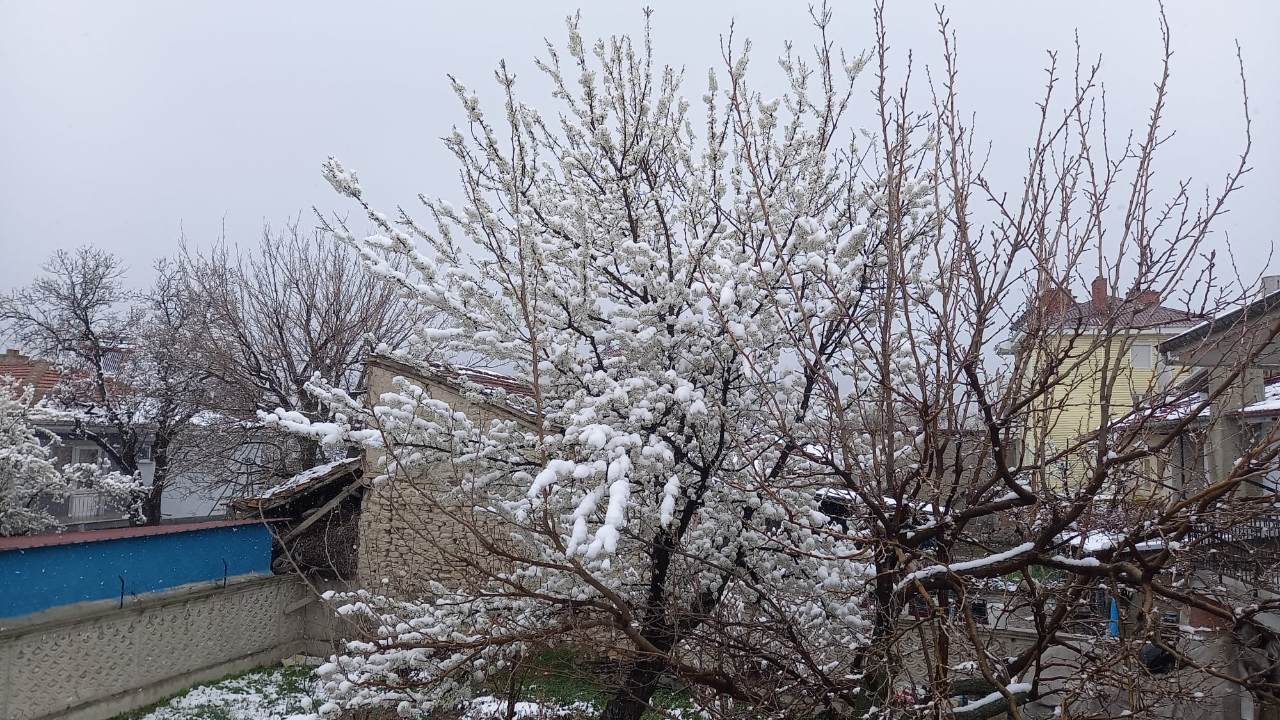 Kirazın merkezinde yazdan kar yağışına hızlı geçildi