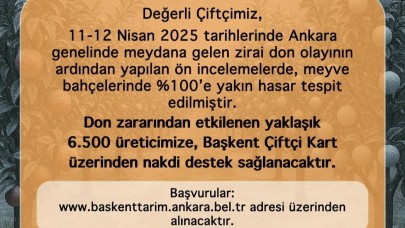Ankara Büyükşehir'den, zirai dondan zarar görenlere destek