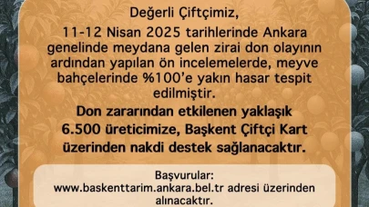 Ankara Büyükşehir'den, zirai dondan zarar görenlere destek