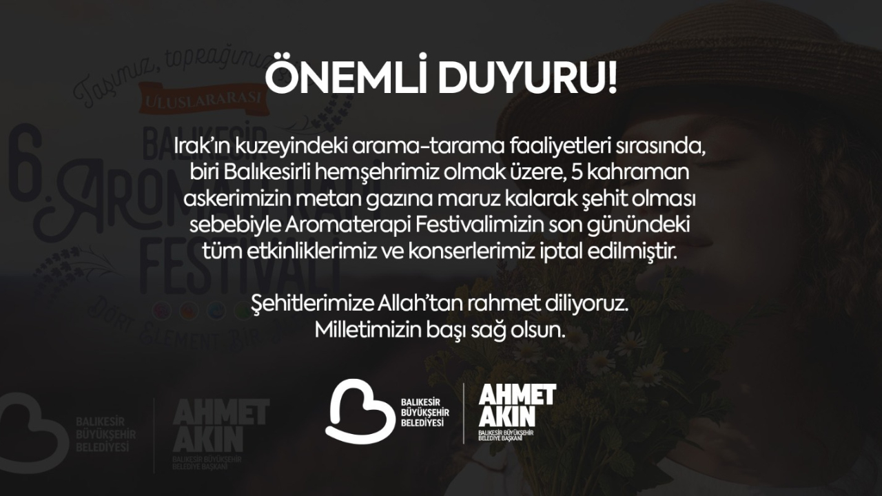 Balıkesir Aromaterapi Festivali'nin son günü iptal edildi