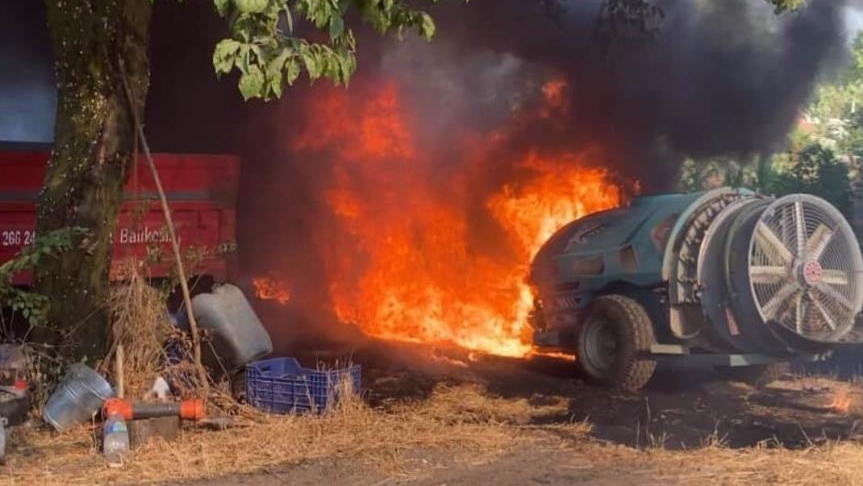 Bursa'da ilaçlama makinesi alev topuna döndü