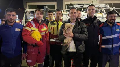 Kanalizasyona sıkışan köpek 6 saatlik çalışmayla kurtarıldı