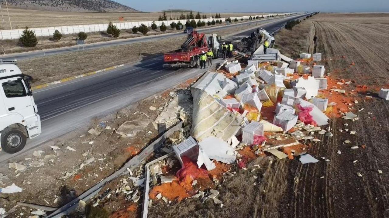 Devrilen tırdaki 27 ton havuç ziyan oldu