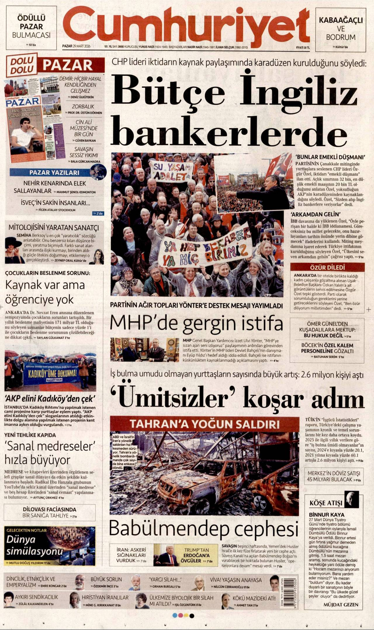 Cumhuriyet Gazetesi Gazete Manşeti