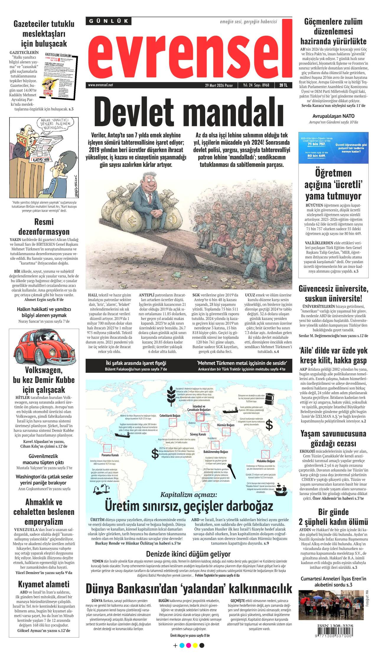 Evrensel Gazetesi Gazete Manşeti