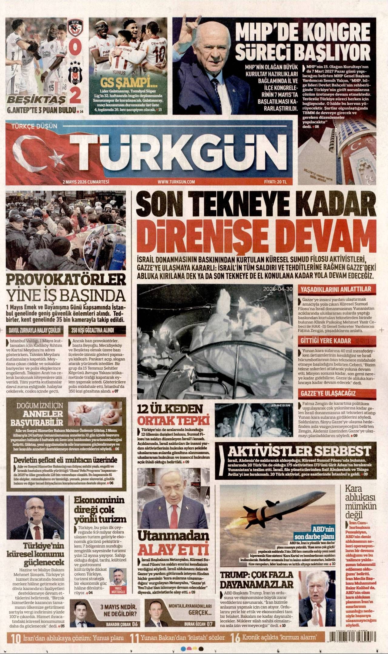 Türkgün Gazetesi Gazete Manşeti