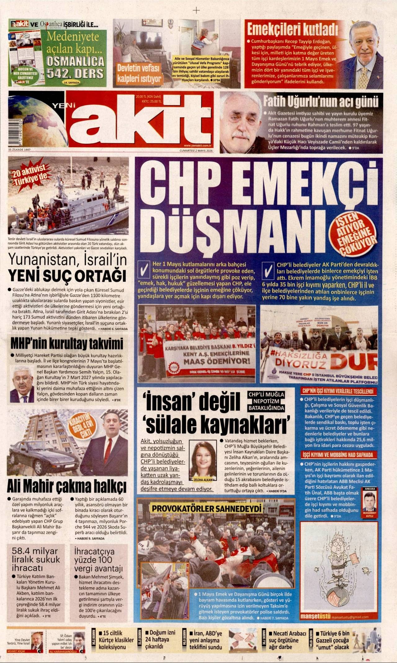 Yeni Akit Gazetesi Gazete Manşeti