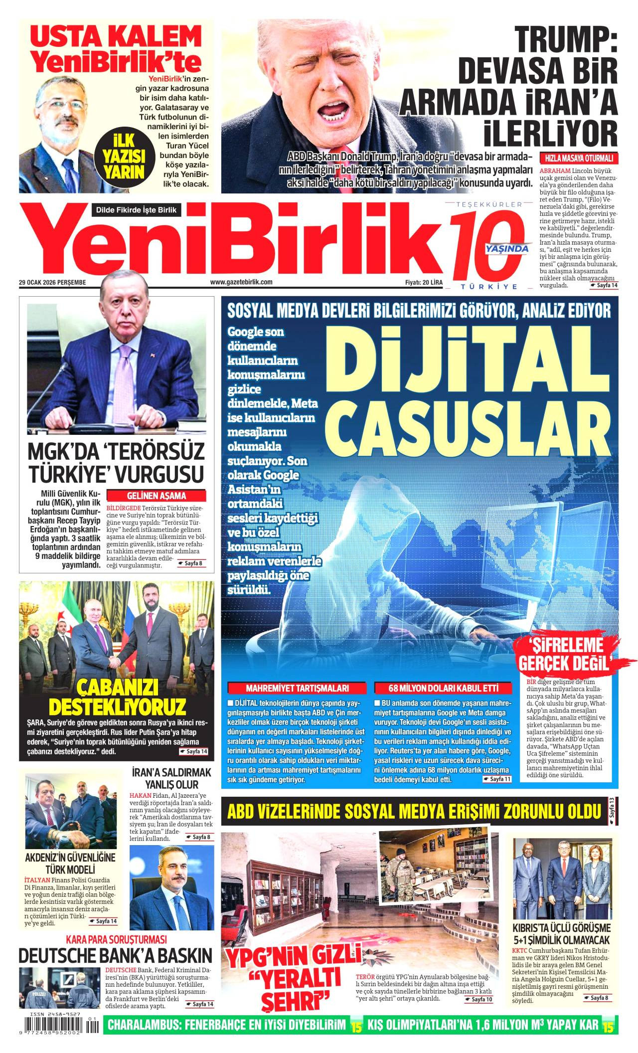 Yeni Birlik Gazete Manşeti