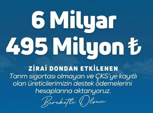 Zirai don desteği olarak 6,5 milyar lira daha ödendi