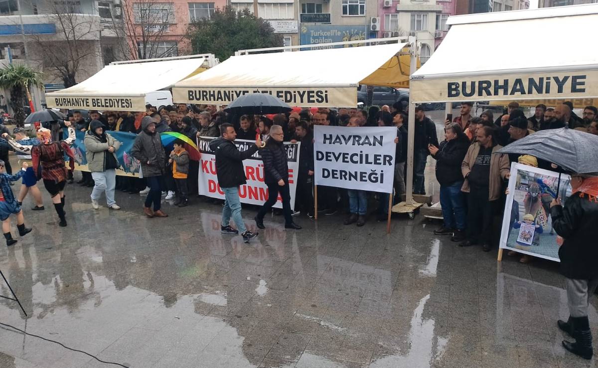 Deve güreşçileri açtı ağzını yumdu gözünü