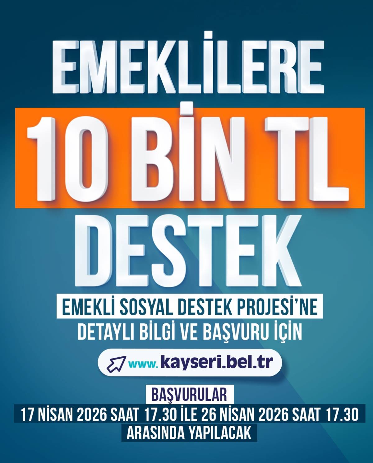 Kayseri Büyükşehir'den emeklilere 10 bin lira destek